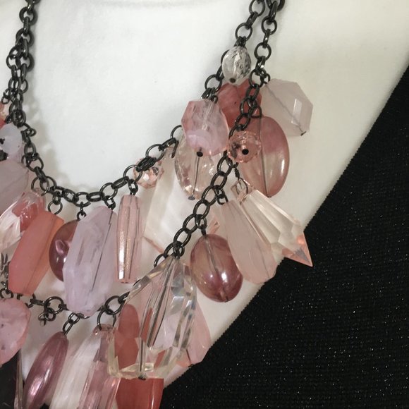 Gun Metal Silver Pink Acrylic Crystal Necklace - Picture 6 of 10